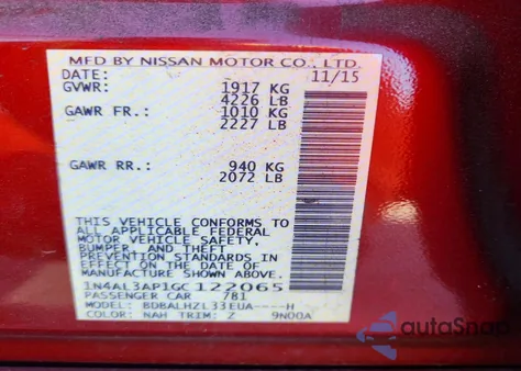 2016 Nissan Altima 2.5 z USA, uszkodzony, nr VIN 1N4AL3AP1GC122065